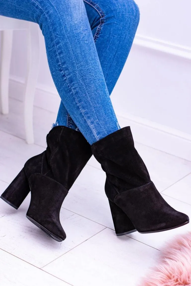 Czarne Wysokie Zamszowe Botki na Słupku Laura Messi 1857