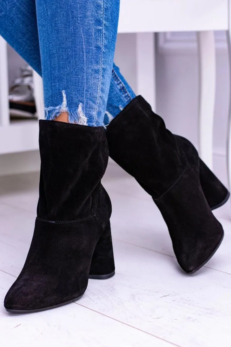 Czarne Wysokie Zamszowe Botki na Słupku Laura Messi 1857