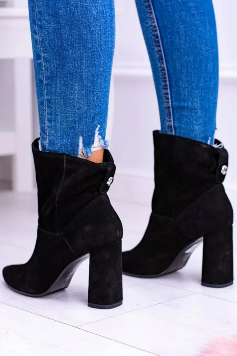 Czarne Wysokie Zamszowe Botki na Słupku Laura Messi 1857