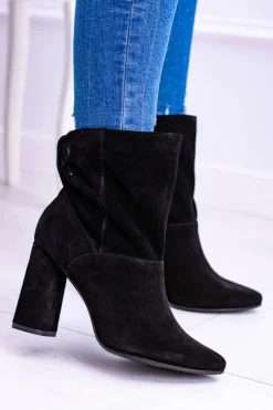 Czarne Wysokie Zamszowe Botki na Słupku Laura Messi 1857