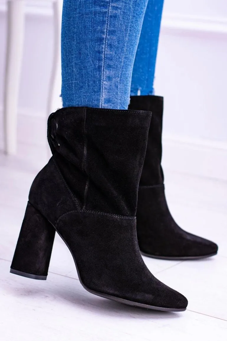 Czarne Wysokie Zamszowe Botki na Słupku Laura Messi 1857