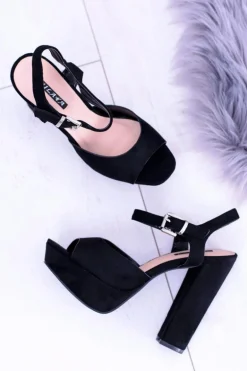 Czarne Wysokie Zamszowe Sandałki na Słupku Gertigo