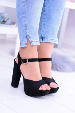 Czarne Wysokie Zamszowe Sandałki na Słupku Gertigo