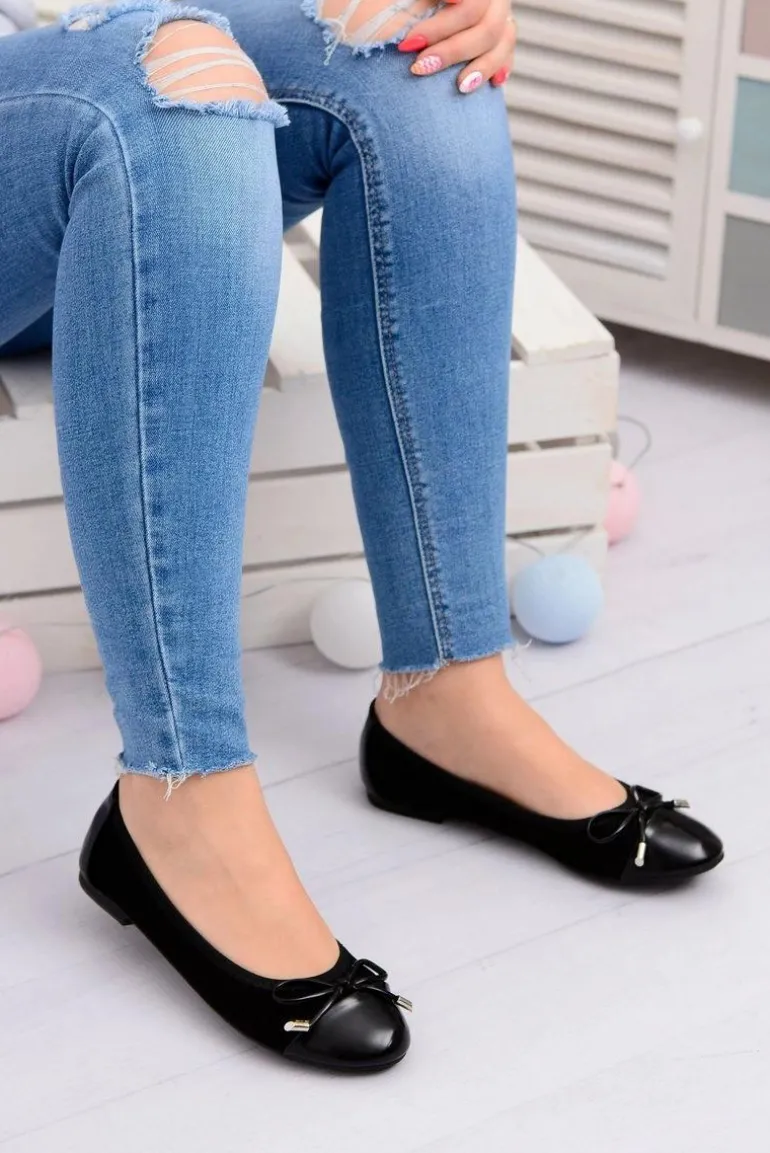 Czarne Zamszowe Balerinki Z Kokardką Mobi