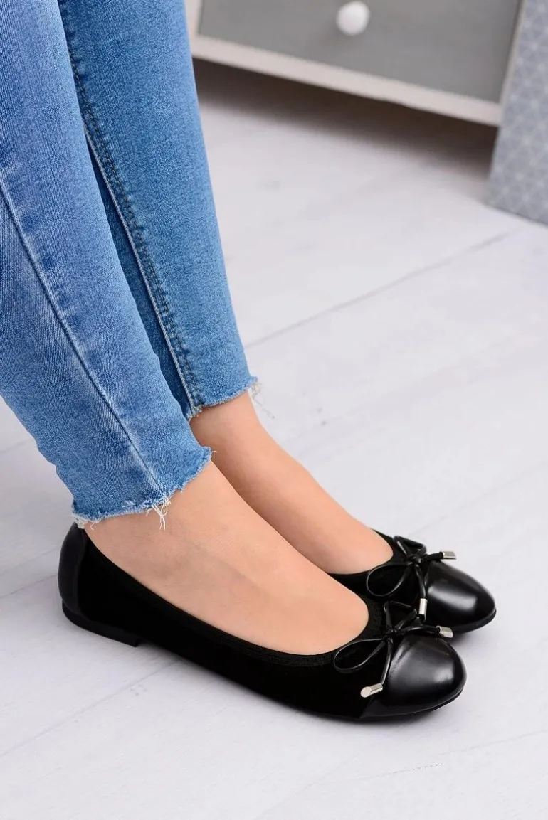 Czarne Zamszowe Balerinki Z Kokardką Mobi