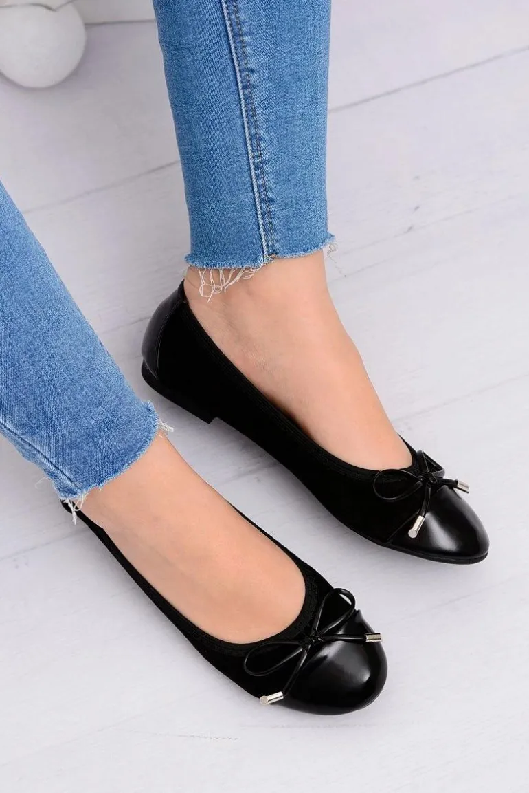 Czarne Zamszowe Balerinki Z Kokardką Mobi