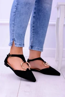 Czarne Zamszowe Balerinki w Szpic Ciao