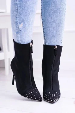 Czarne Zamszowe Botki na Szpilce Regio