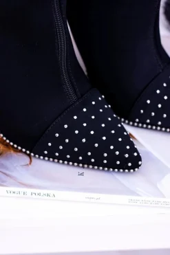 Czarne Zamszowe Botki na Szpilce Regio