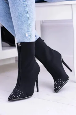 Czarne Zamszowe Botki na Szpilce Regio