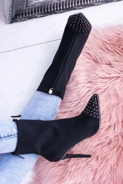 Czarne Zamszowe Botki na Szpilce Regio