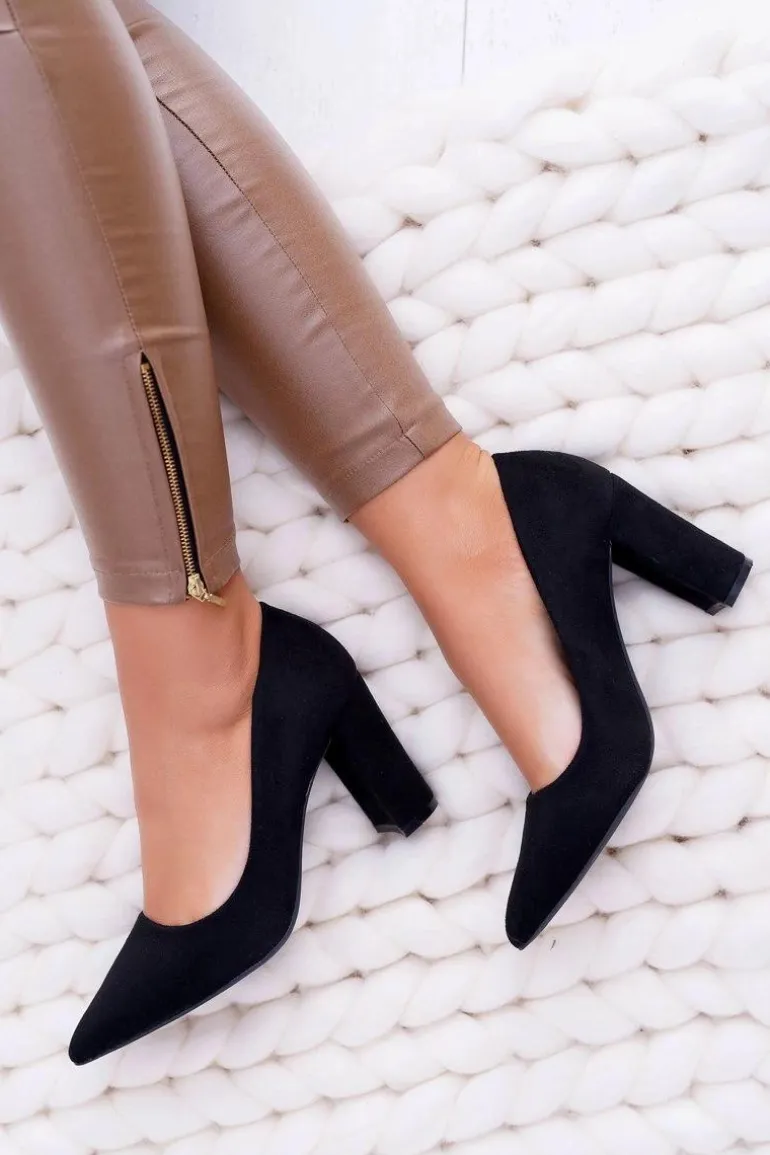 Czarne Zamszowe Czółenka Satisfied