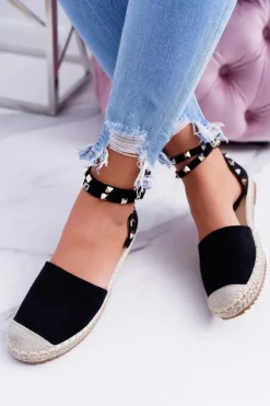 Czarne Zamszowe Espadryle Balerinki z Ćwiekami Christelle