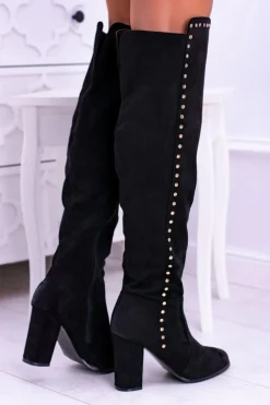 Czarne Zamszowe Kozaki Muszkieterki Portoso