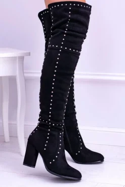 Czarne Zamszowe Kozaki Za Kolano Muszkieterki Ćwieki Almo