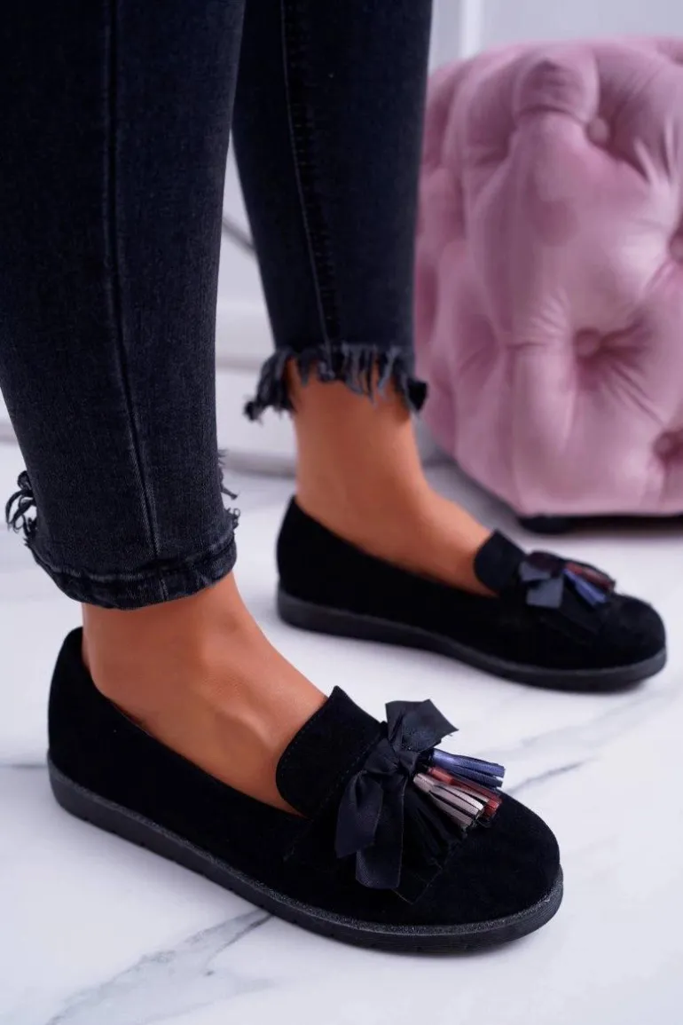 Czarne Zamszowe Mokasyny Z Frędzlami Ermire