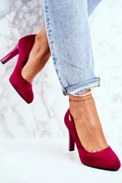 Czółenka damskie Bordowe Zamszowe Na Słupku Sergio Leone Campbell