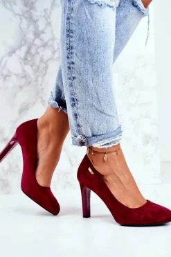 Czółenka damskie Bordowe Zamszowe Na Słupku Sergio Leone Campbell