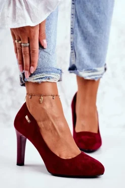 Czółenka damskie Bordowe Zamszowe Na Słupku Sergio Leone Campbell