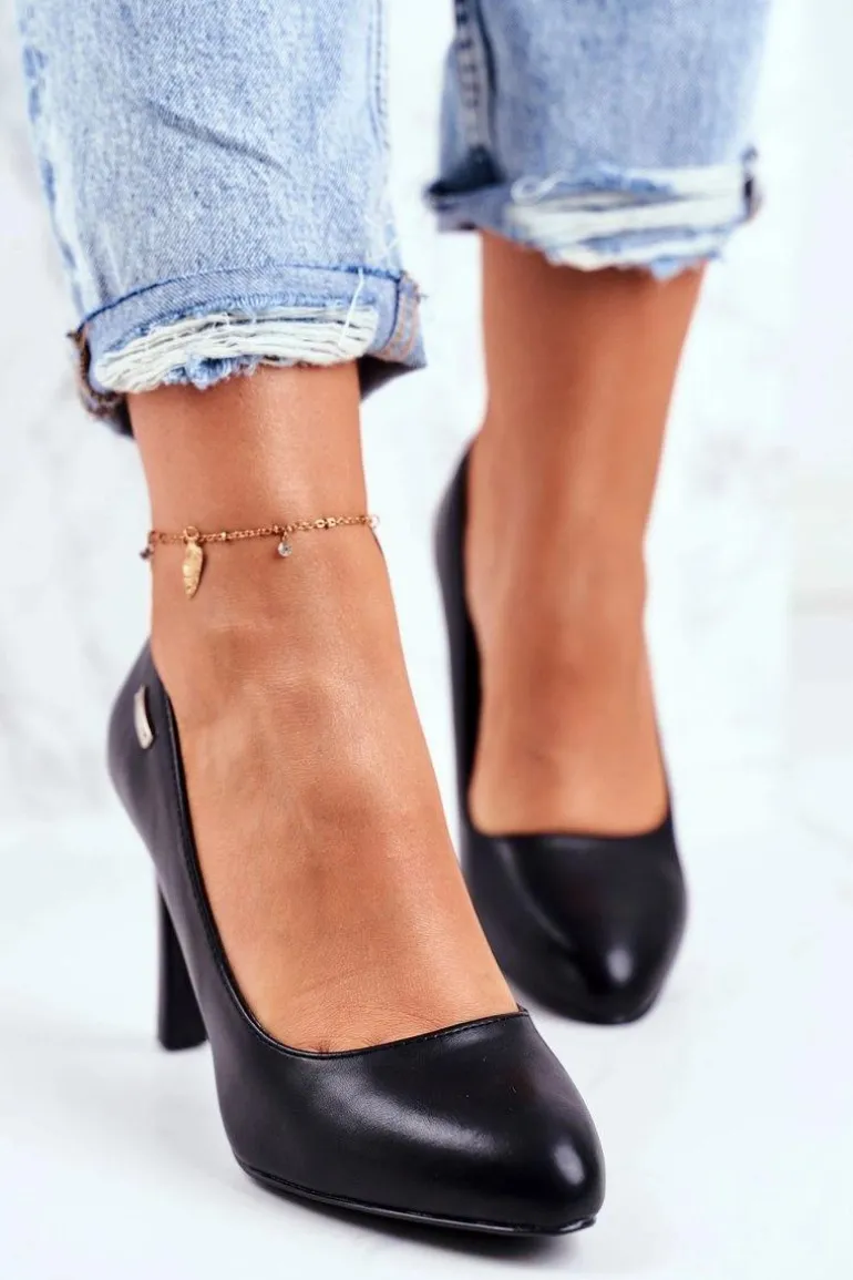 Czółenka damskie Czarne Matowe Sergio Leone Na Słupku Campbell