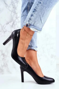 Czółenka damskie Czarne Matowe Sergio Leone Na Słupku Campbell