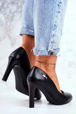 Czółenka damskie Czarne Matowe Sergio Leone Na Słupku Campbell