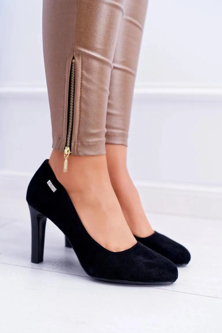 Czółenka damskie Czarne Na Słupku Zamsz Sergio Leone Campbell