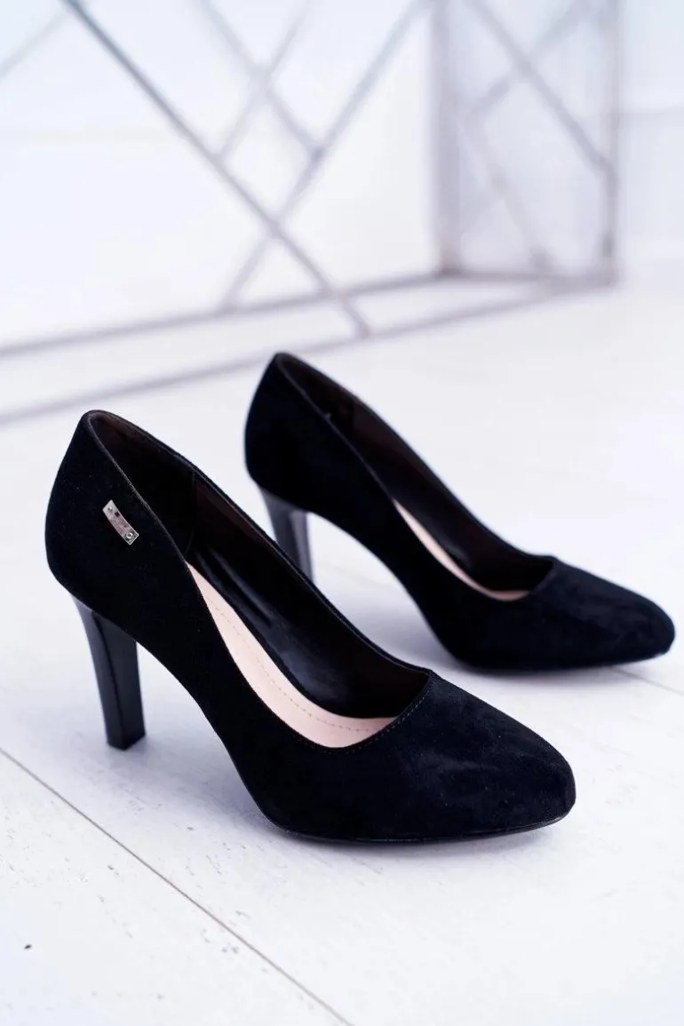 Czółenka damskie Czarne Na Słupku Zamsz Sergio Leone Campbell