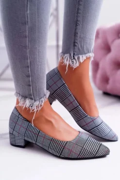 Czółenka Damskie Czarne w Kratkę Colia