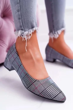 Czółenka Damskie Czarne w Kratkę Colia