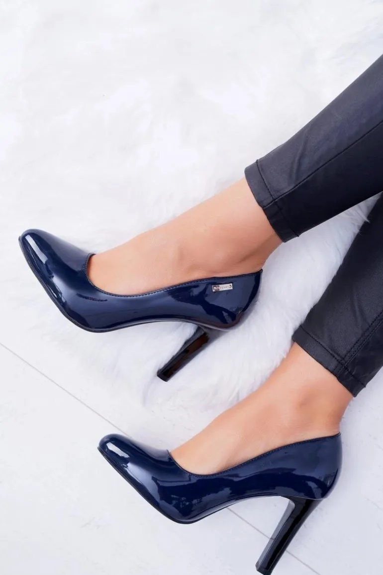 Czółenka damskie Lakierowane Granatowe Na Słupku Sergio Leone Campbell