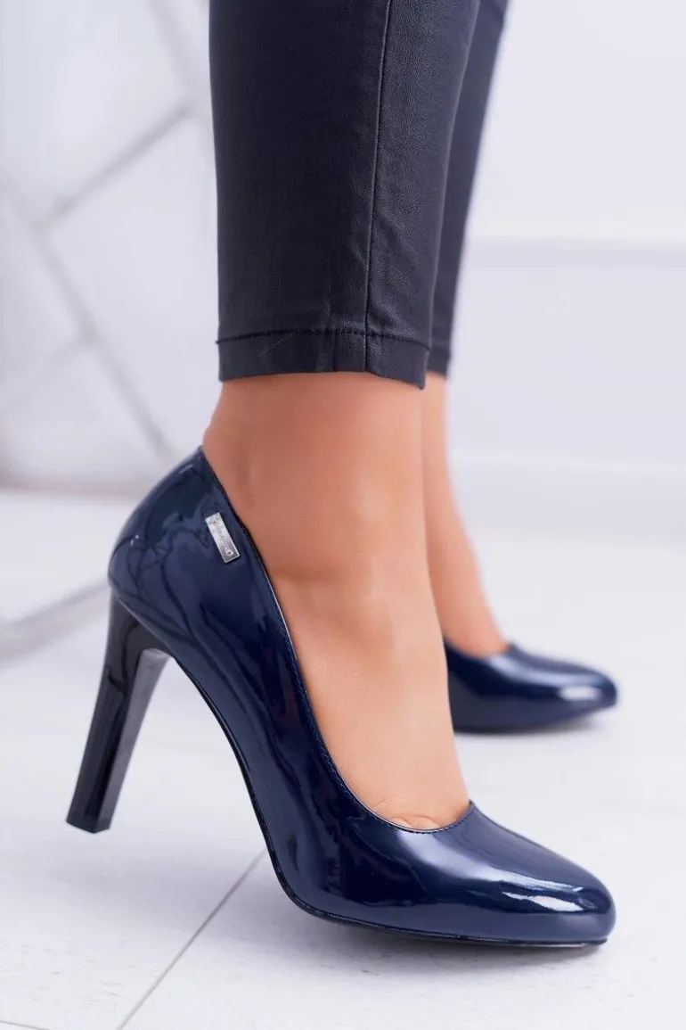 Czółenka damskie Lakierowane Granatowe Na Słupku Sergio Leone Campbell