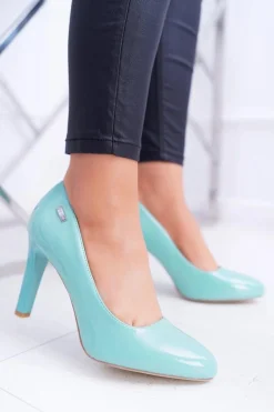 Czółenka damskie Lakierowane Miętowe Na Słupku Sergio Leone Campbell