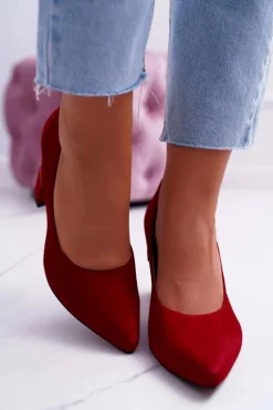 Czółenka Damskie Laura Messi Zamszowe Czerwone 2050 Tiffany