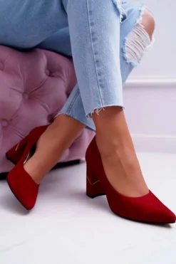 Czółenka Damskie Laura Messi Zamszowe Czerwone 2050 Tiffany