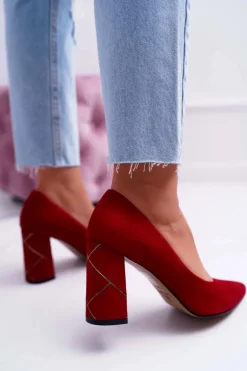 Czółenka Damskie Laura Messi Zamszowe Czerwone 2050 Tiffany
