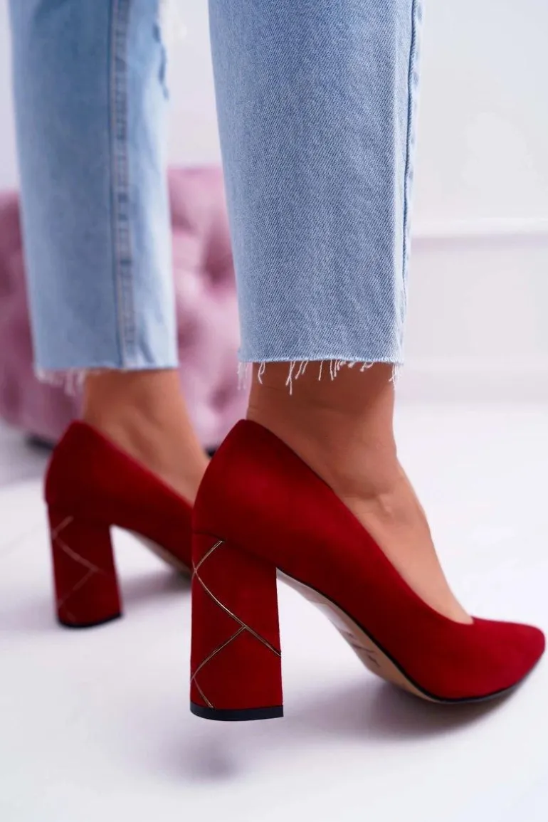 Czółenka Damskie Laura Messi Zamszowe Czerwone 2050 Tiffany