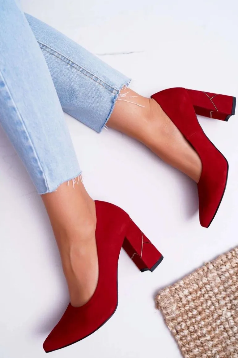 Czółenka Damskie Laura Messi Zamszowe Czerwone 2050 Tiffany