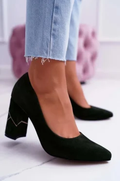 Czółenka Damskie Laura Messi Zamszowe Oliwkowe 2050