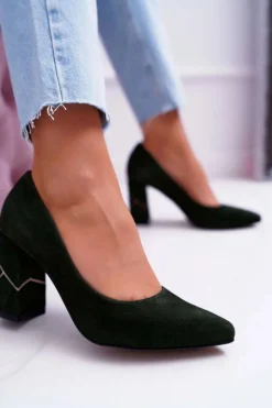 Czółenka Damskie Laura Messi Zamszowe Oliwkowe 2050