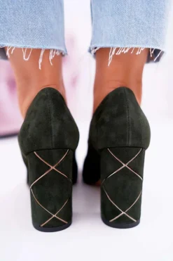 Czółenka Damskie Laura Messi Zamszowe Oliwkowe 2050