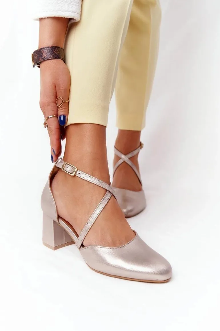 Czółenka Damskie Maciejka Skórzane Złote 04070-25