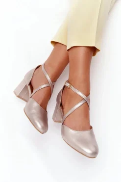 Czółenka Damskie Maciejka Skórzane Złote 04070-25