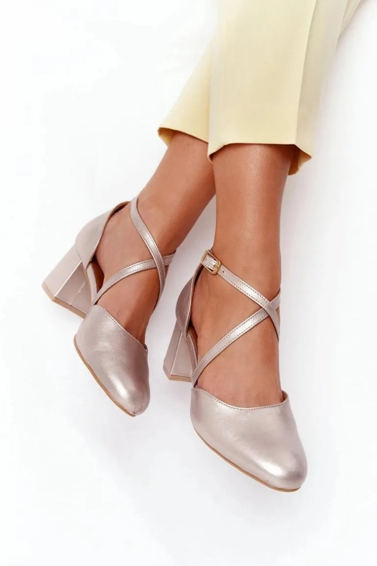 Czółenka Damskie Maciejka Skórzane Złote 04070-25