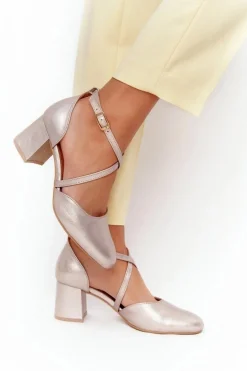 Czółenka Damskie Maciejka Skórzane Złote 04070-25