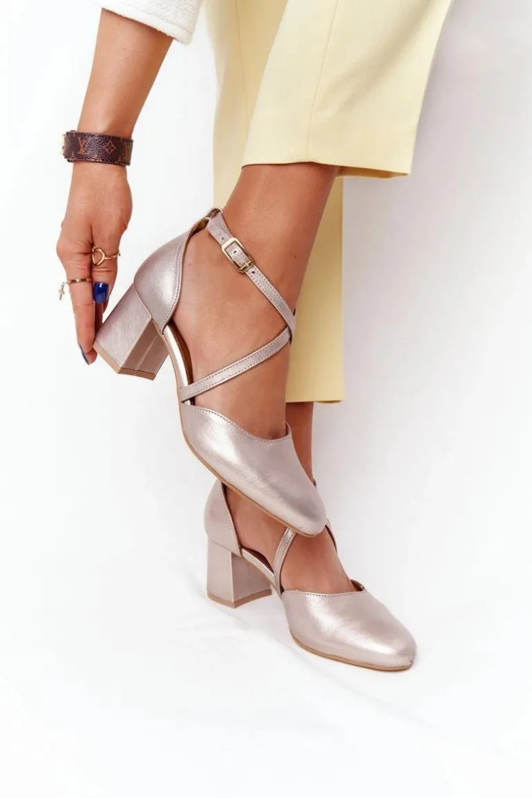 Czółenka Damskie Maciejka Skórzane Złote 04070-25