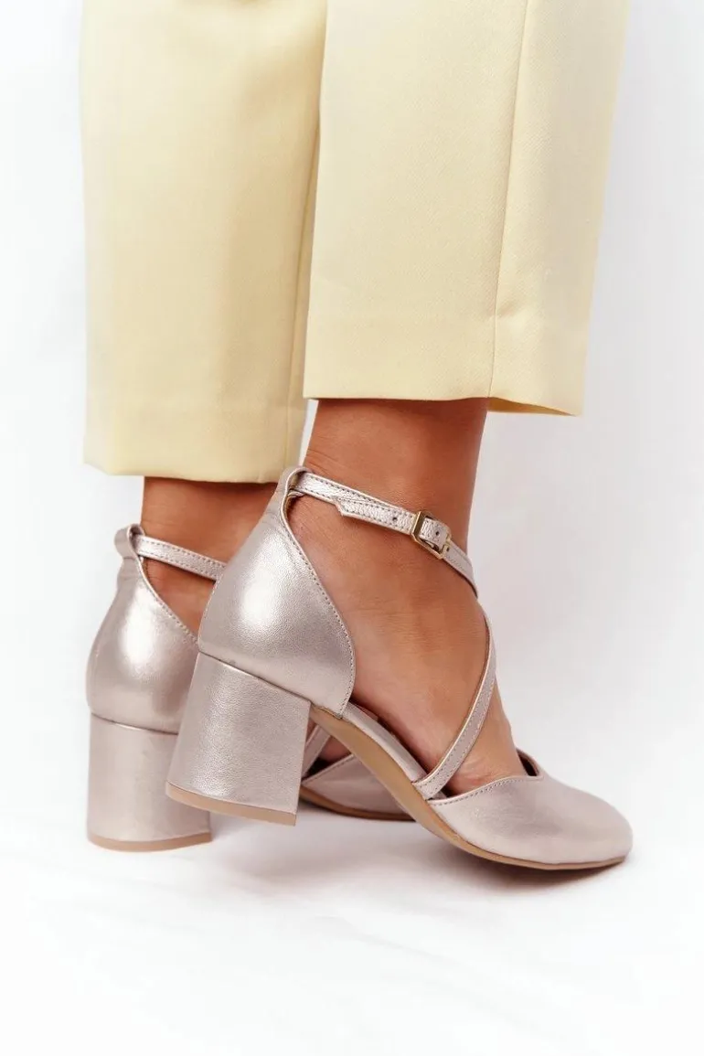 Czółenka Damskie Maciejka Skórzane Złote 04070-25