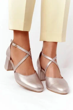 Czółenka Damskie Maciejka Skórzane Złote 04070-25