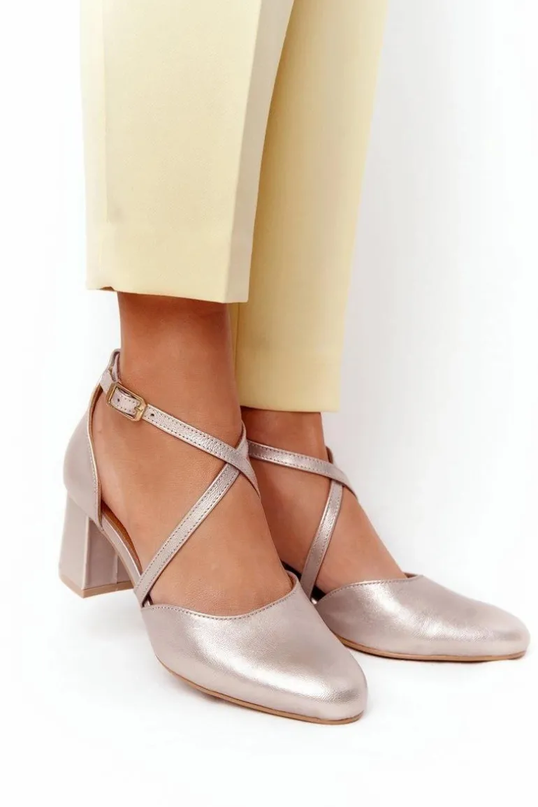 Czółenka Damskie Maciejka Skórzane Złote 04070-25