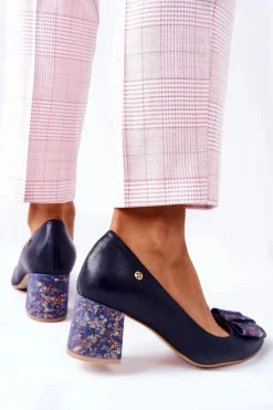 Czółenka Damskie Maciejka Zamszowe Granatowe 3356A-19